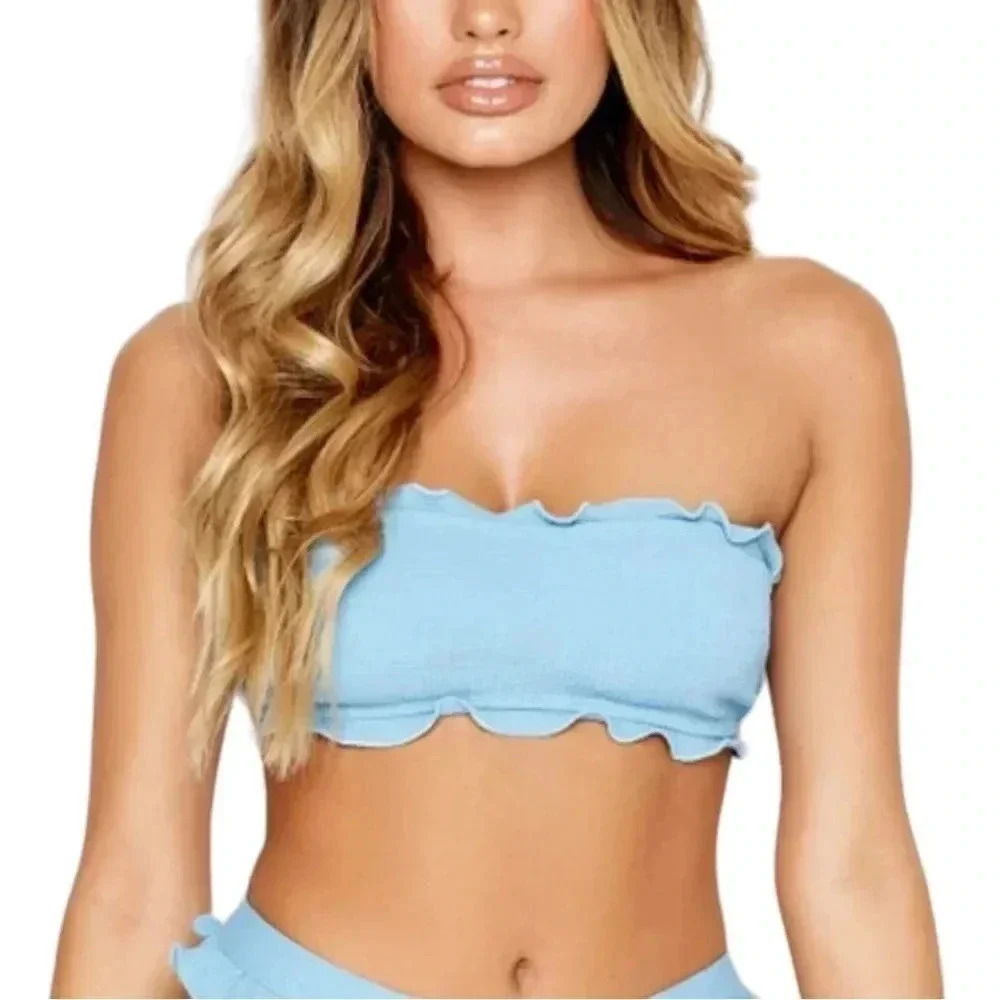 Ris-k Swim Blue Prowl Textured Knit Womens Bikini Swim Top Size Small
